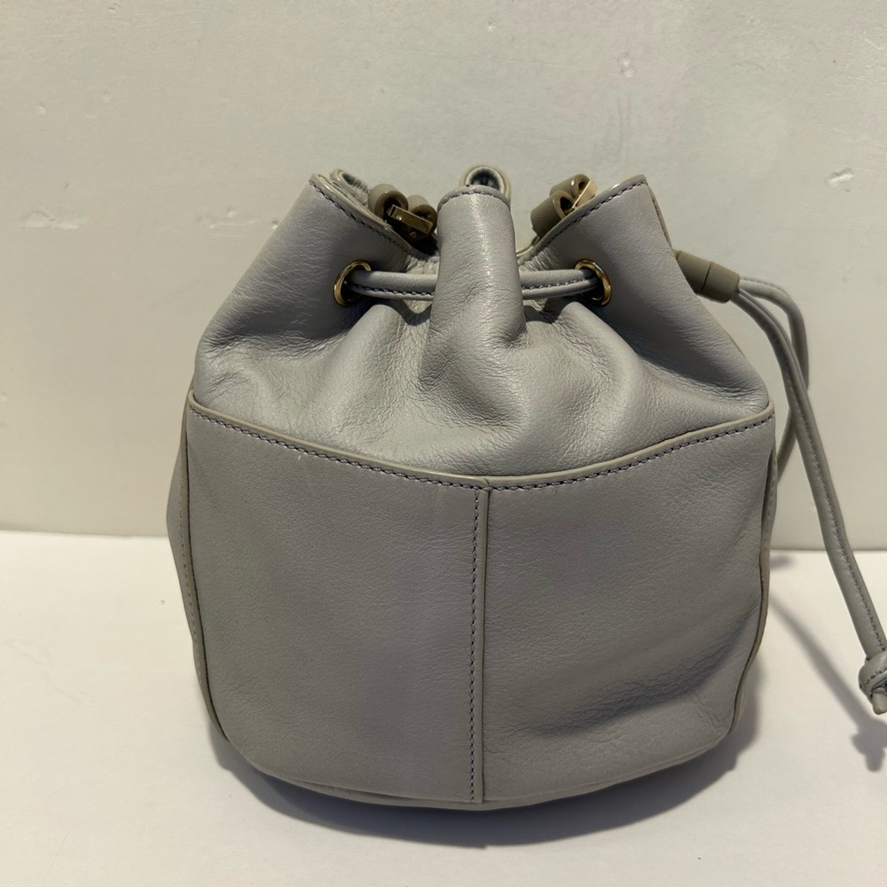Cole Haan Light Gray Leather Drawstring Mini Bucket Bag